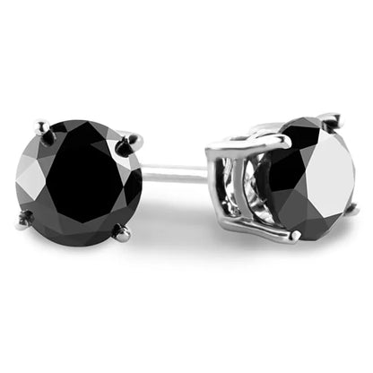 0.35 CT Round AAA Black Diamond Earrings 14K White Gold Plated