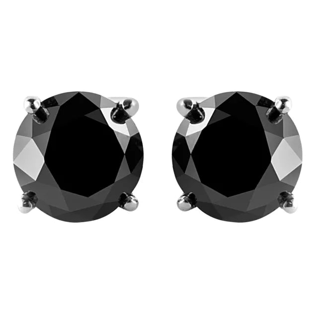 0.35 CT Round AAA Black Diamond Earrings 14K White Gold Plated