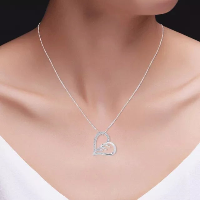 Moissanite Feather Heart Pendant Necklace