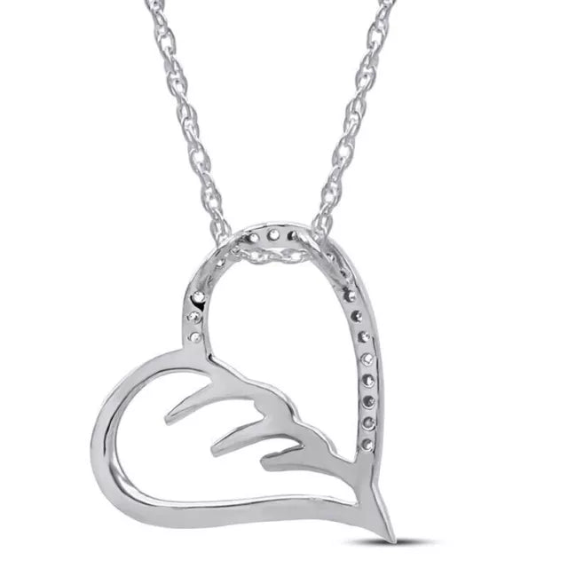 Moissanite Feather Heart Pendant Necklace