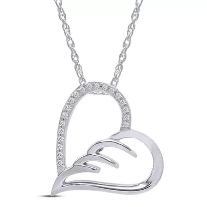 Moissanite Feather Heart Pendant Necklace