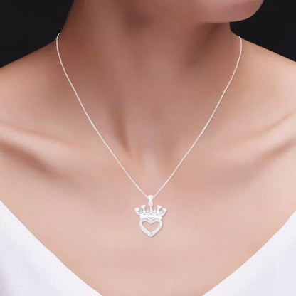 Moissanite Crown Heart Pendant Necklace