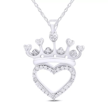 Moissanite Crown Heart Pendant Necklace