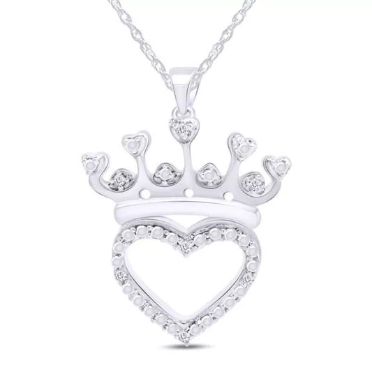 Moissanite Crown Heart Pendant Necklace