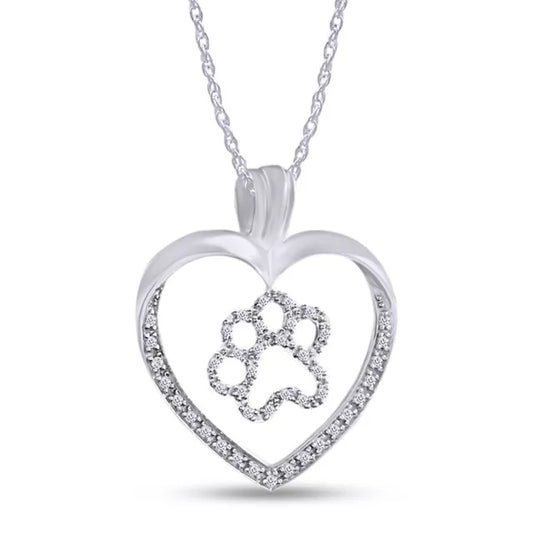 Round Moissanite Heart Paw Pendant 18" Necklace