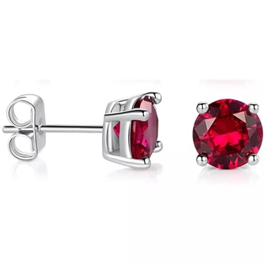 1 ct. Lab Created Ruby Round Basket set Stud Earrings in Sterling Silver