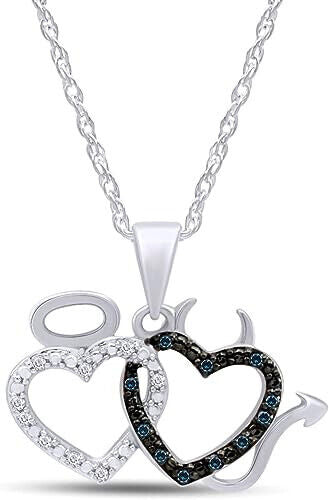 925 Silver Angel & Devil Heart Pendant