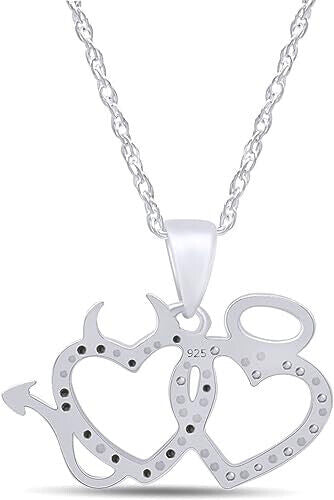 925 Silver Angel & Devil Heart Pendant