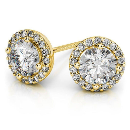 Round Halo Moissanite Stud Earings