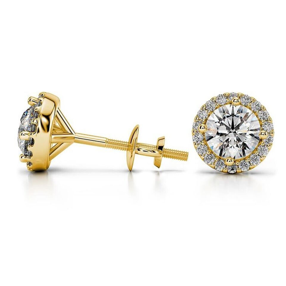 Round Halo Moissanite Stud Earings