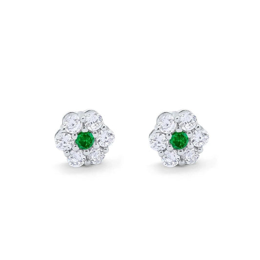 Emerald & Diamond Flower Stud Earrings