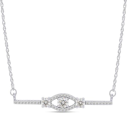 Moissanite Evil Eye Bar Pendant 18" Necklace