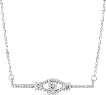 Moissanite Evil Eye Bar Pendant 18" Necklace