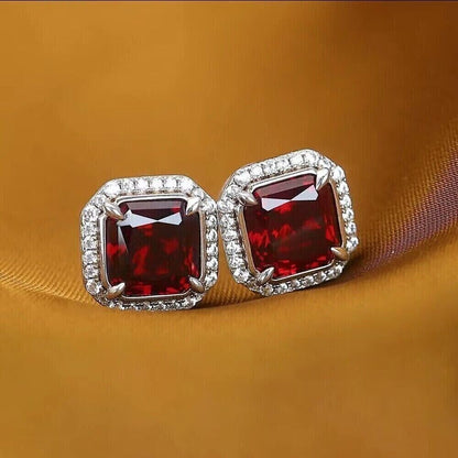 Ruby Halo Stud Earrings