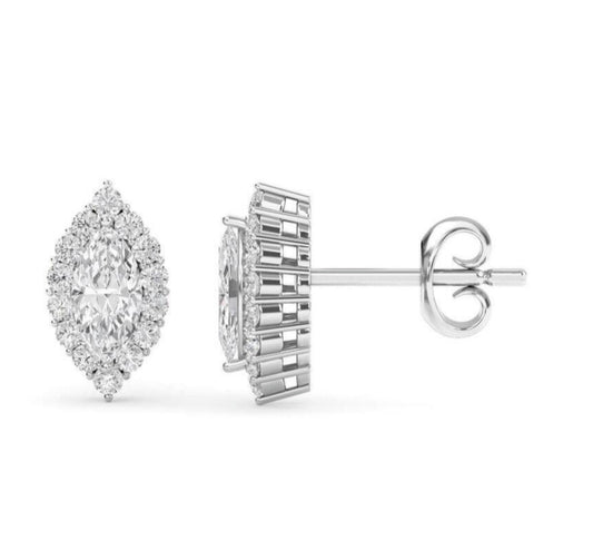 Marquise Cut Moissanite Halo Stud Earrings