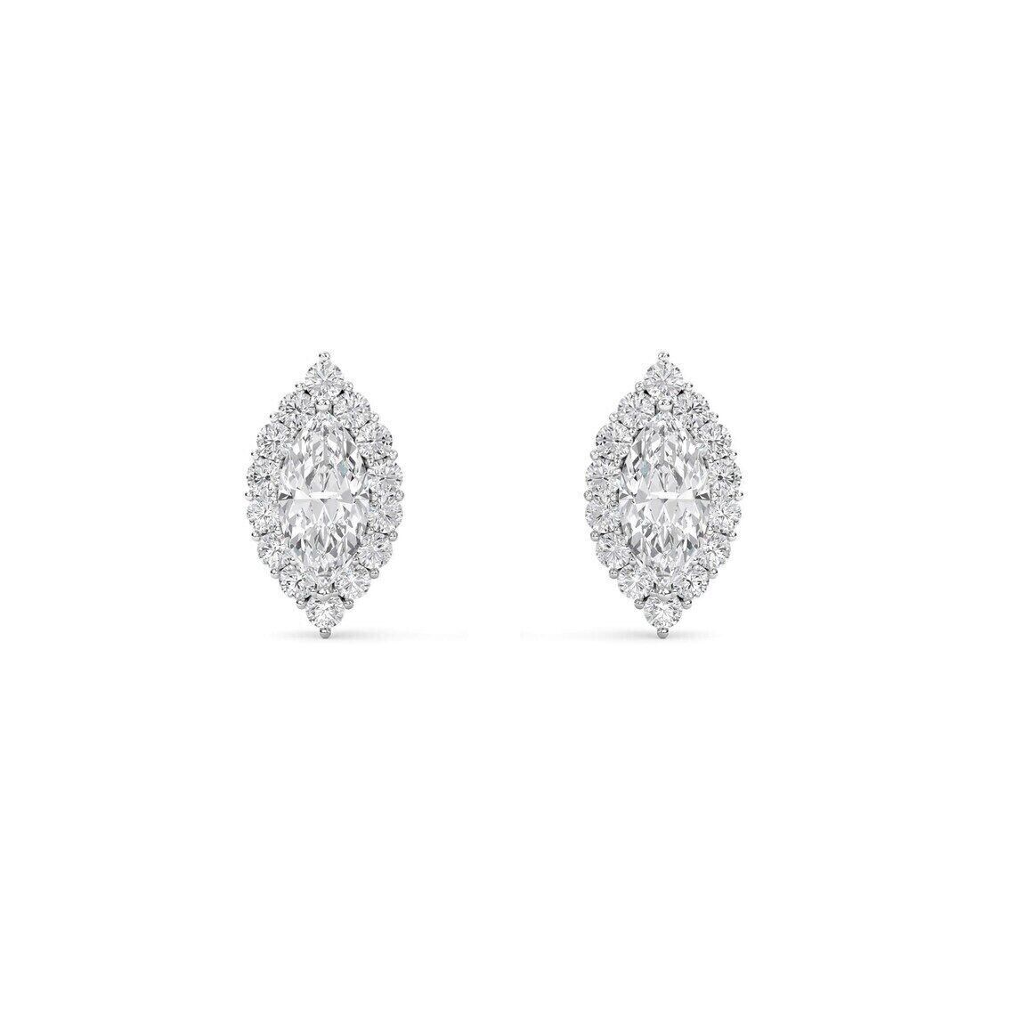 Marquise Cut Moissanite Halo Stud Earrings