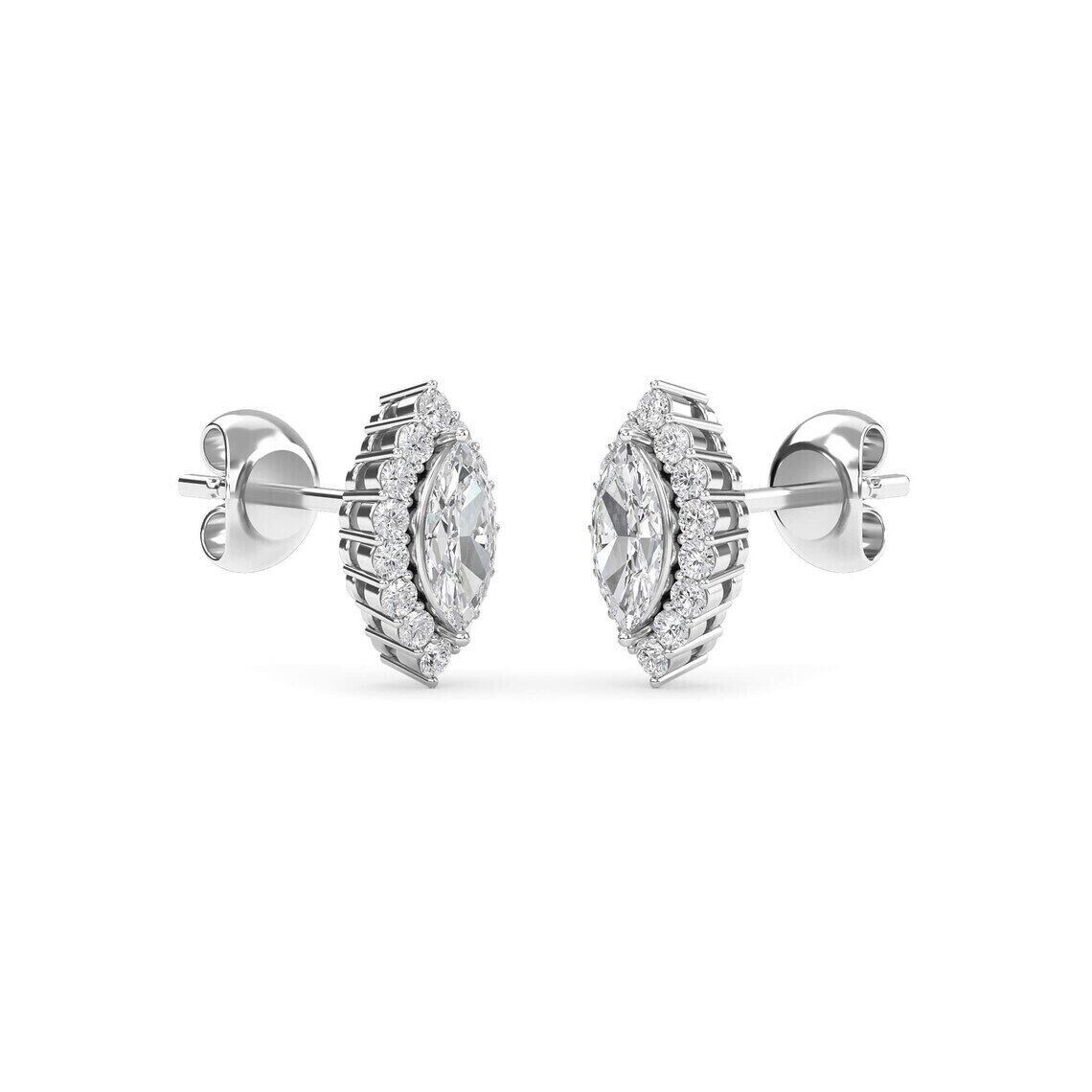 Marquise Cut Moissanite Halo Stud Earrings