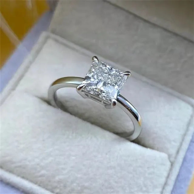 2CT Princess Cut Moissanite Womens Solitaire Ring