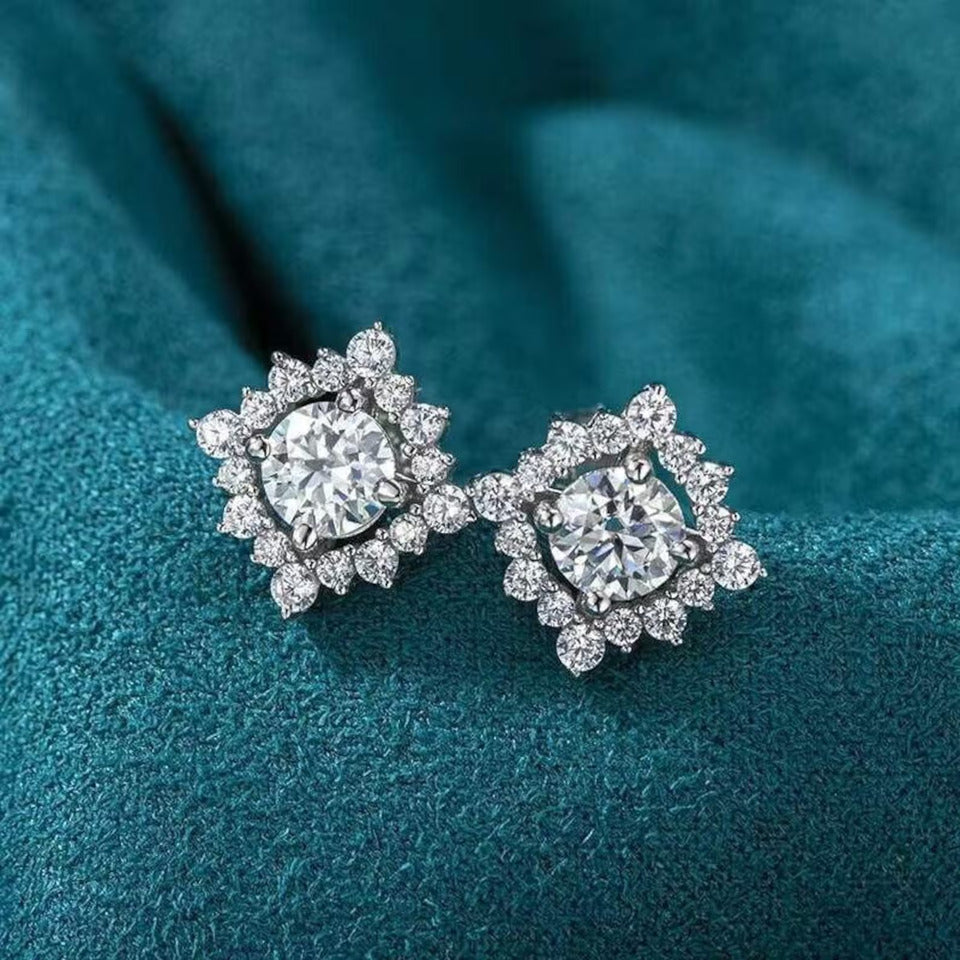 Moissanite Halo Stud Earrings