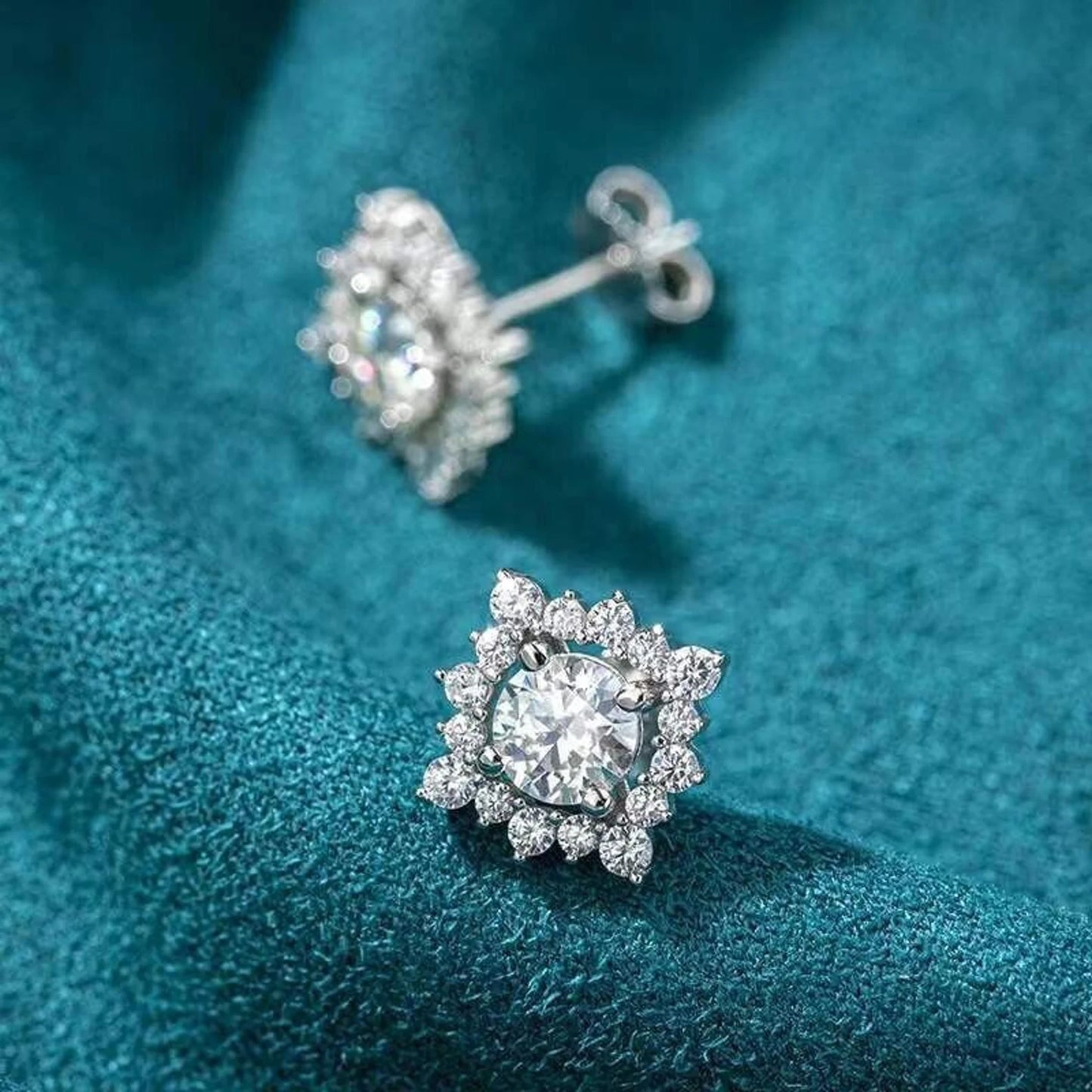 Moissanite Halo Stud Earrings