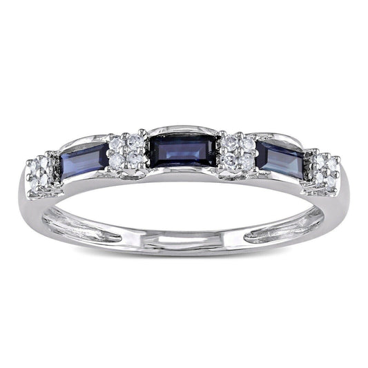 Simulated Blue Sapphire & Diamond Wedding Band Ring