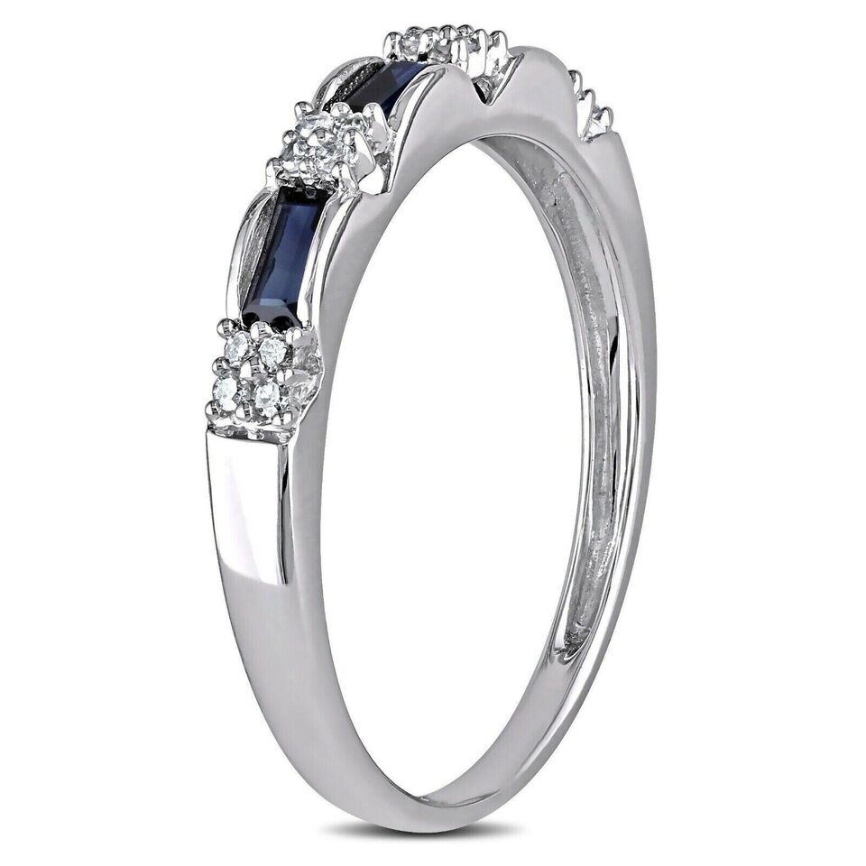 Simulated Blue Sapphire & Diamond Wedding Band Ring