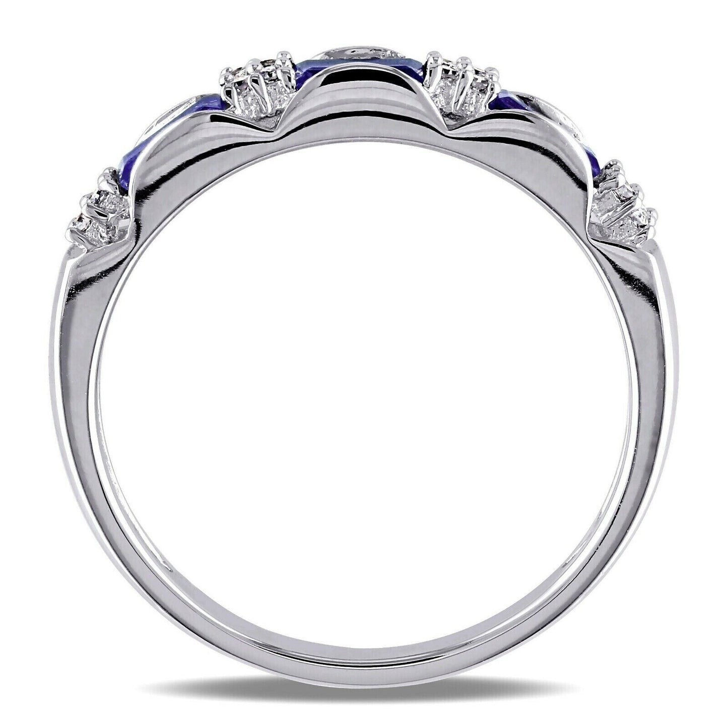 Simulated Blue Sapphire & Diamond Wedding Band Ring