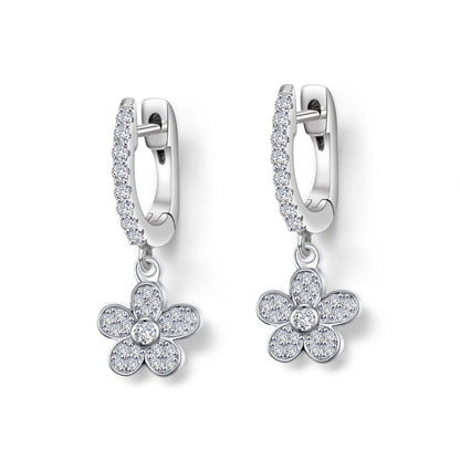 Moissanite Dangle Flower Hoop Earrings