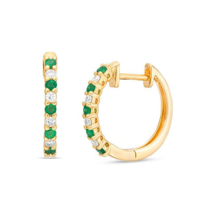 Green Emerald & Moissanite Huggie Hoop Earrings