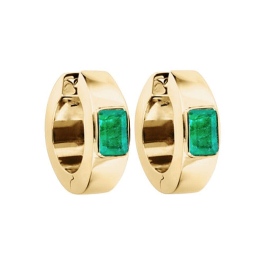 Green Emerald Huggie Hoop Earrings