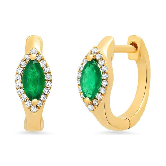 Marquise Cut Emerald Hoop Earrings