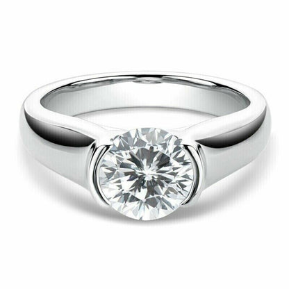 Moissanite Half Bezel Set Engagement Ring