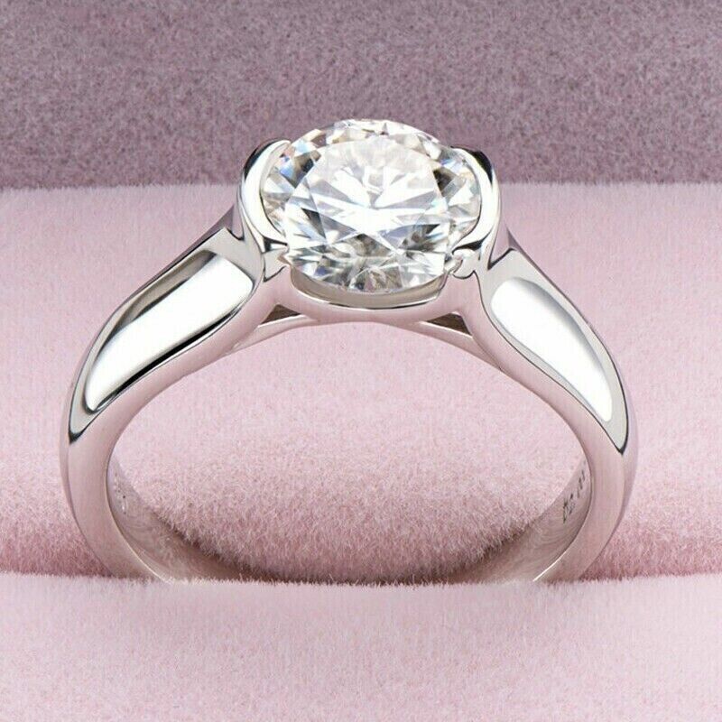 Moissanite Half Bezel Set Engagement Ring