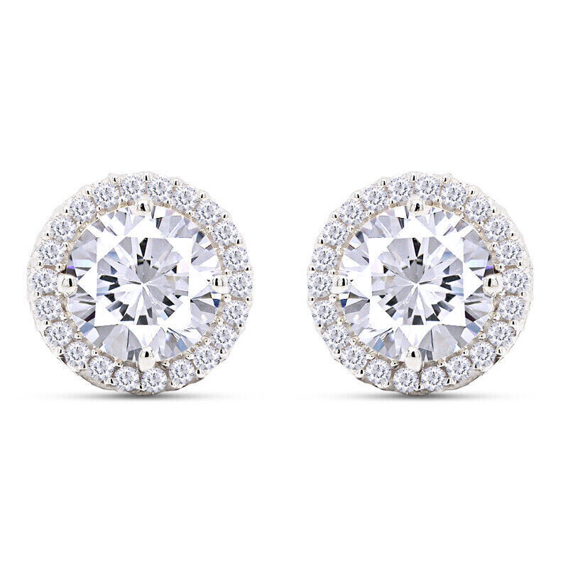 Round Cut Moissanite Halo Stud Earrings