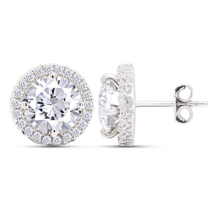 Round Cut Moissanite Halo Stud Earrings