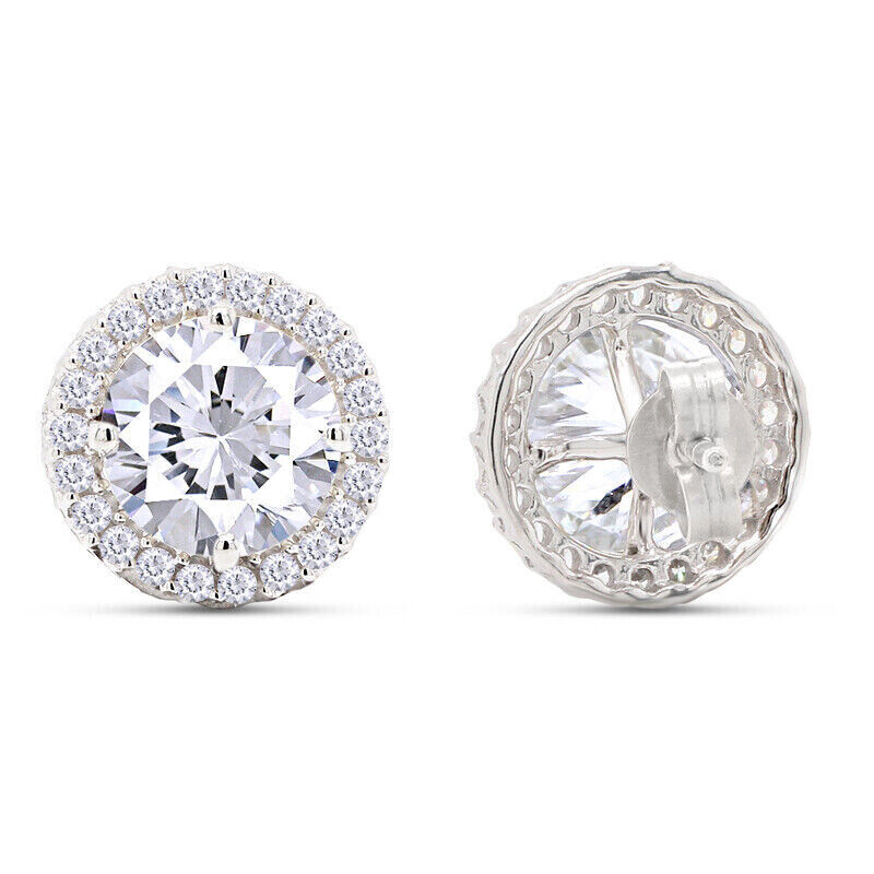 Round Cut Moissanite Halo Stud Earrings