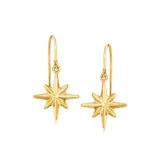 14K Yellow Gold Star Dangle Earrings