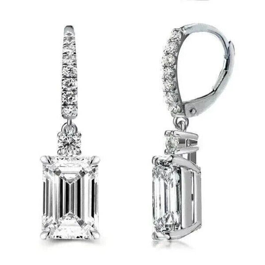 Emerald Cut Moissanite Dangle Drop Earrings