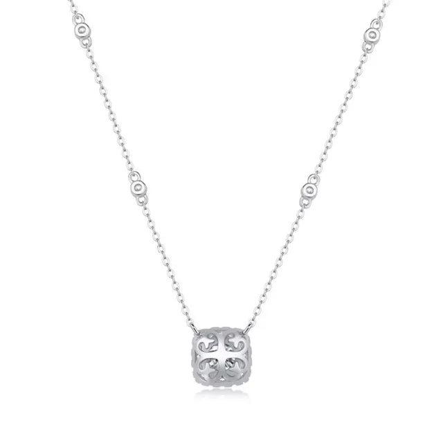 Real Moissanite Square Halo Pendant Necklace