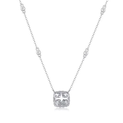 Real Moissanite Square Halo Pendant Necklace