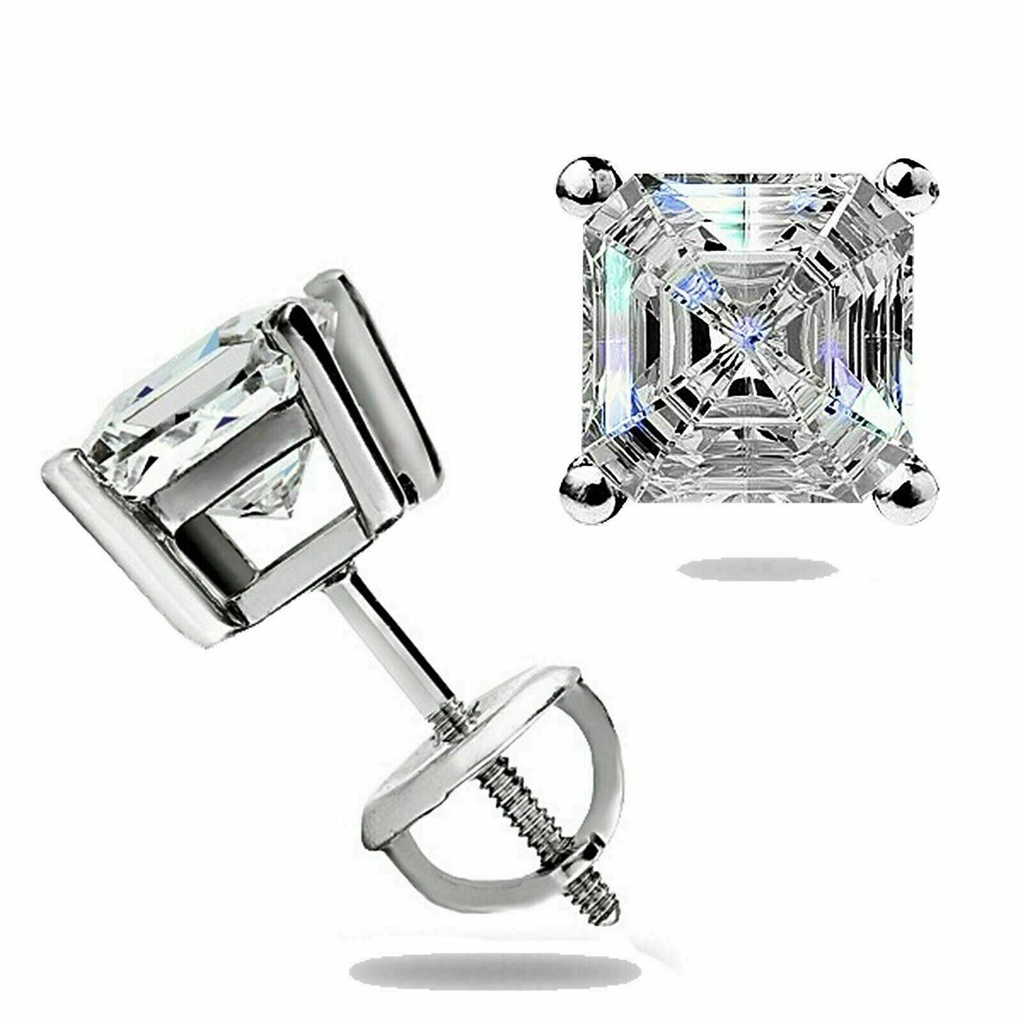 Asscher Cut Moissanite Stud Earrings