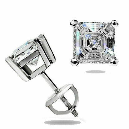 Asscher Cut Moissanite Stud Earrings