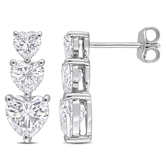 3-Stone Heart Moissanite Stud Earrings