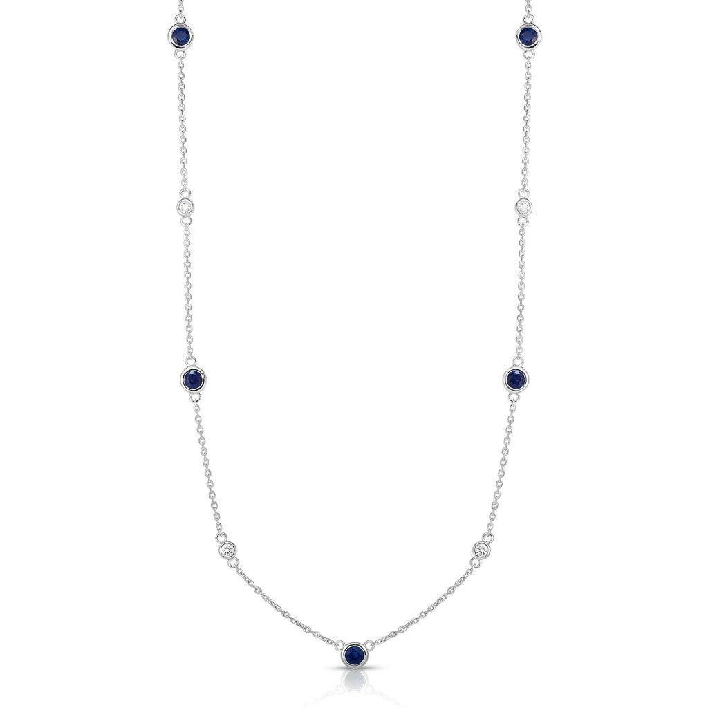 Sapphire & Moissanite Bezel Station Necklace