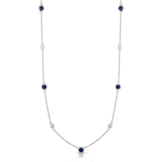 Sapphire & Moissanite Bezel Station Necklace