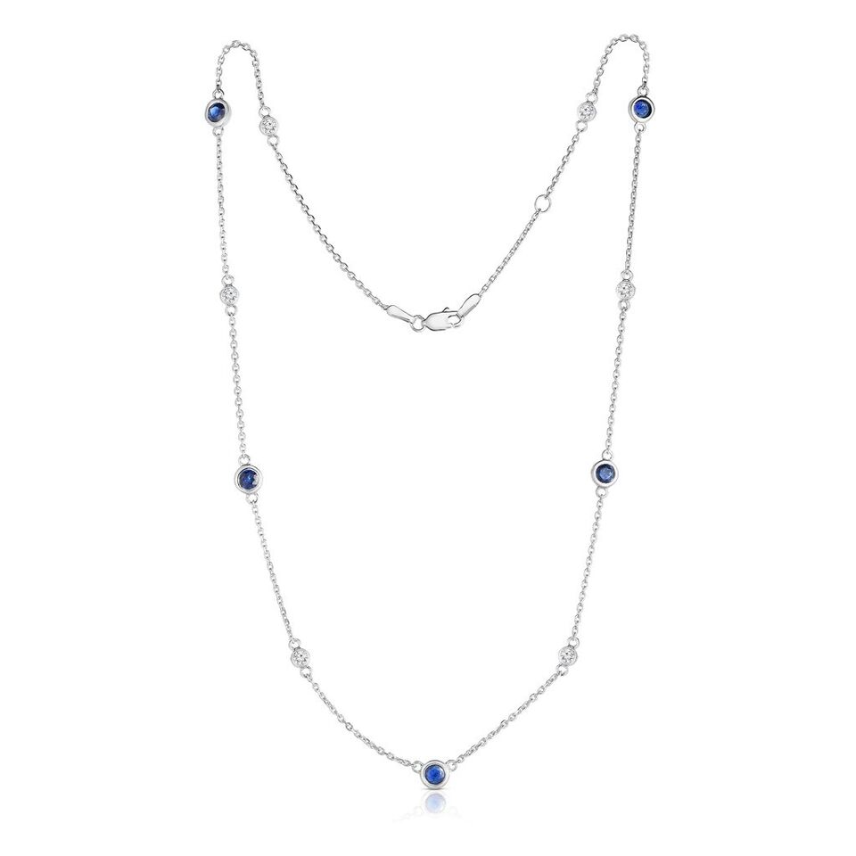 Sapphire & Moissanite Bezel Station Necklace