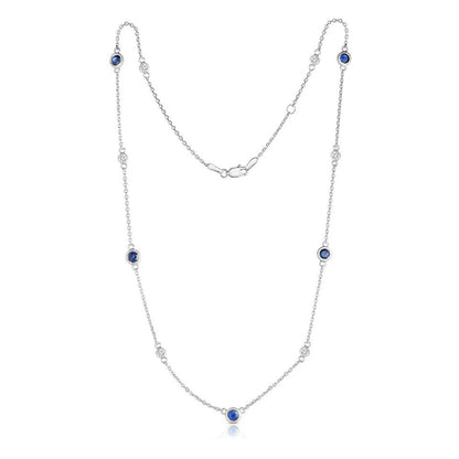 Sapphire & Moissanite Bezel Station Necklace