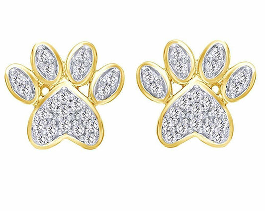 Moissanite Paw Print Stud Earrings