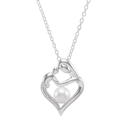 Pearl Mother & Child Heart Pendant Necklace