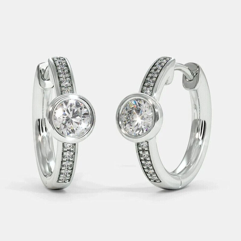 Round Cut Moissanite Hoop Earrings